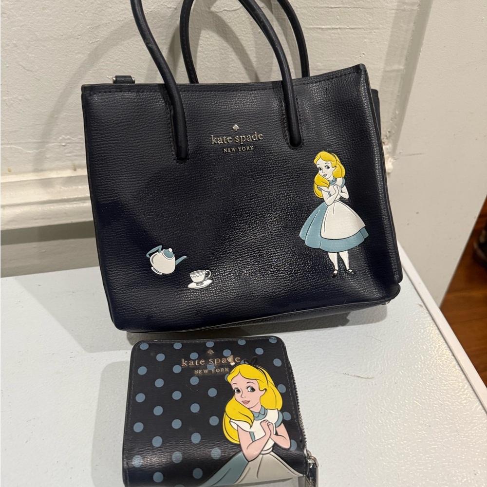 Kate Spade Navy Alice in Wonderland Satchel and Matching Wallet
